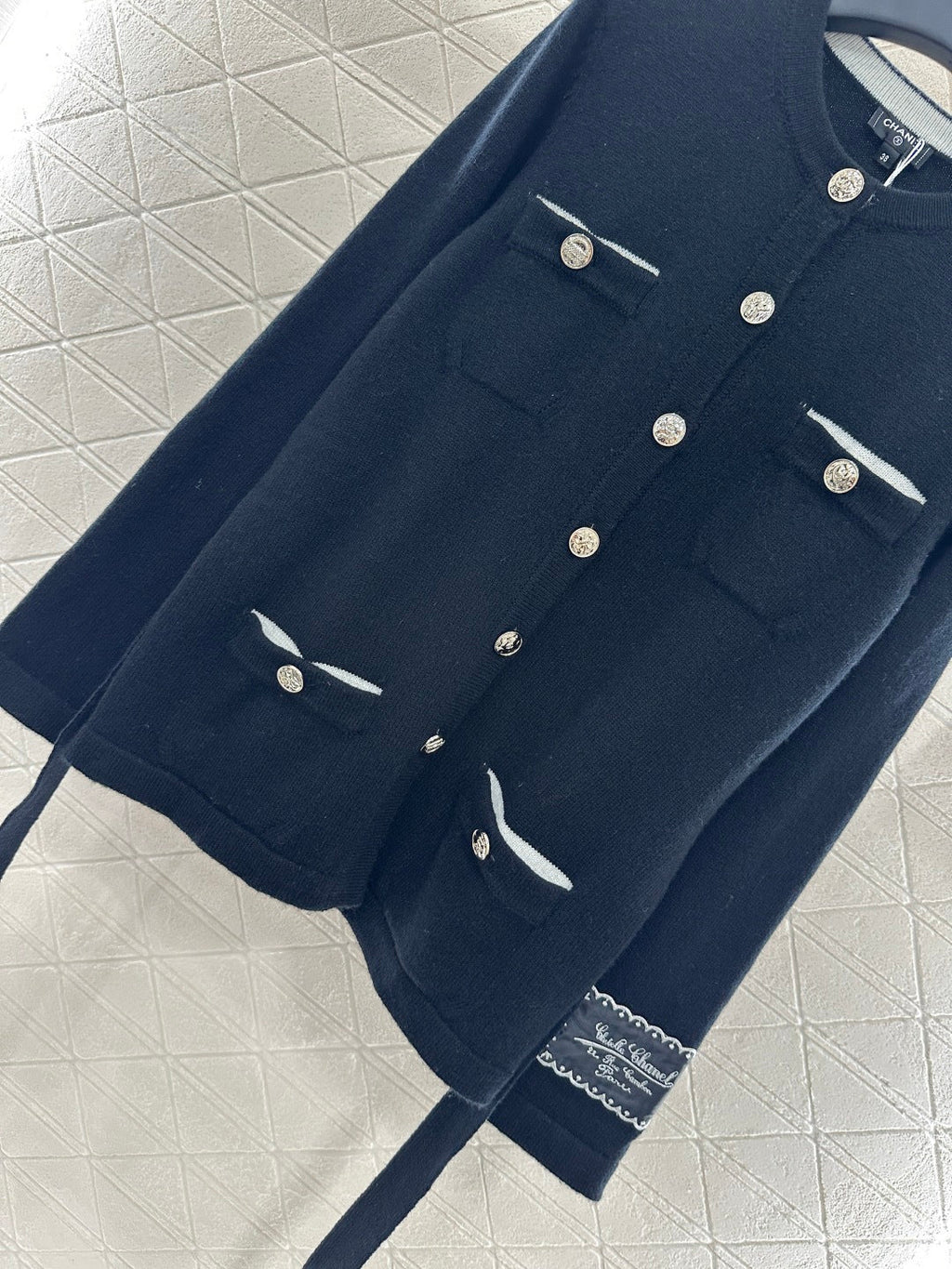 Contrast-Color Belted Knit Cardigan