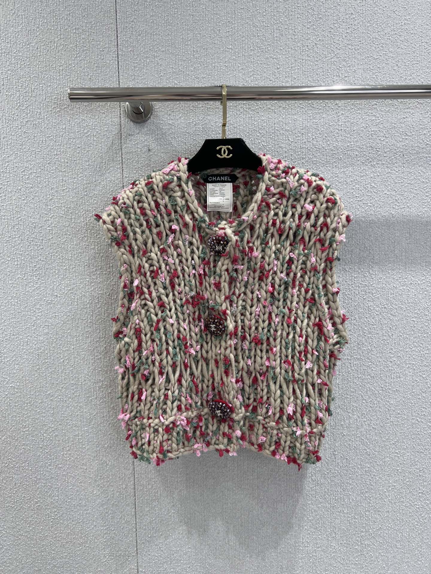 Vintage chunky-knit three-button vest