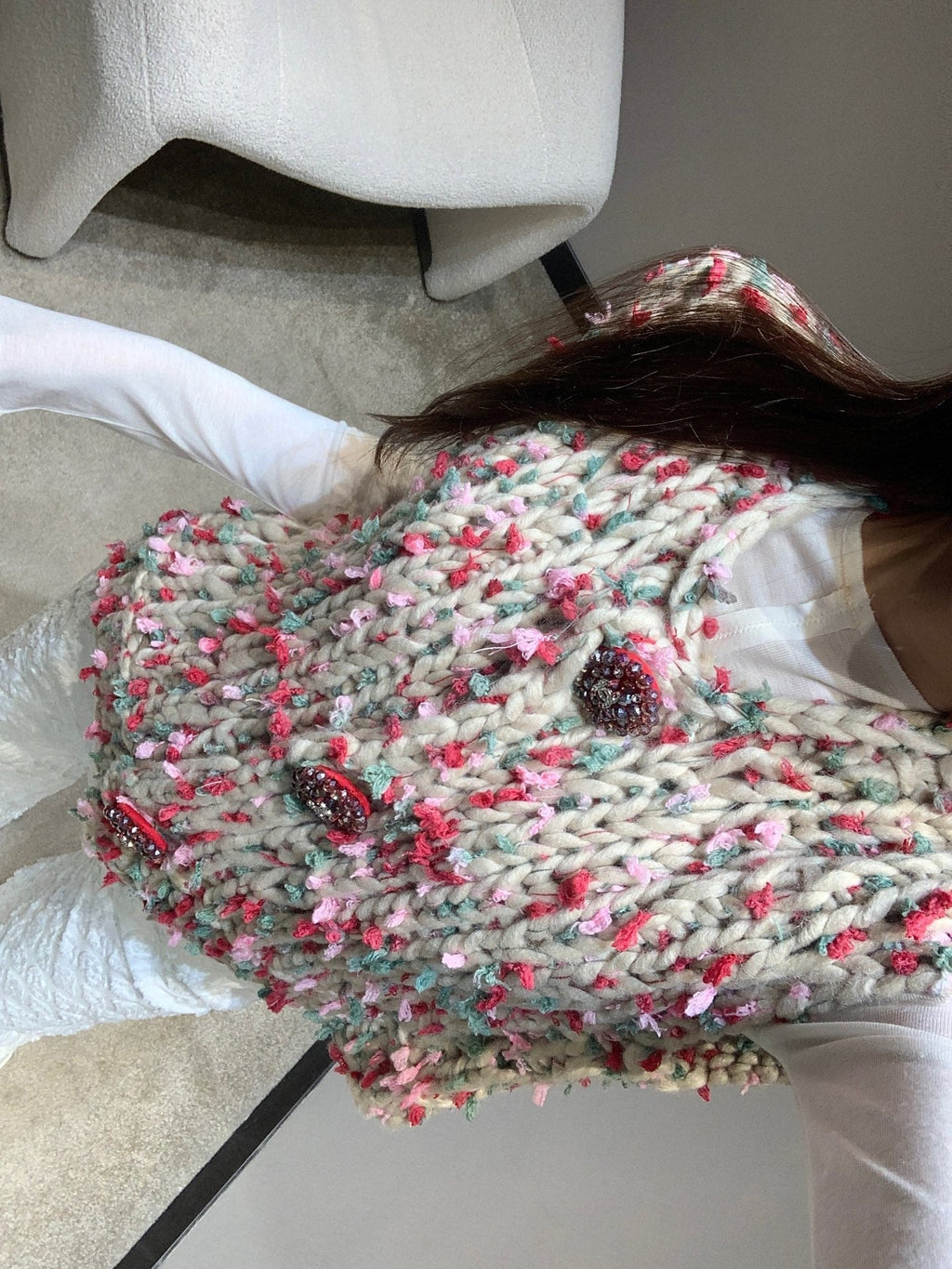 Vintage chunky-knit three-button vest