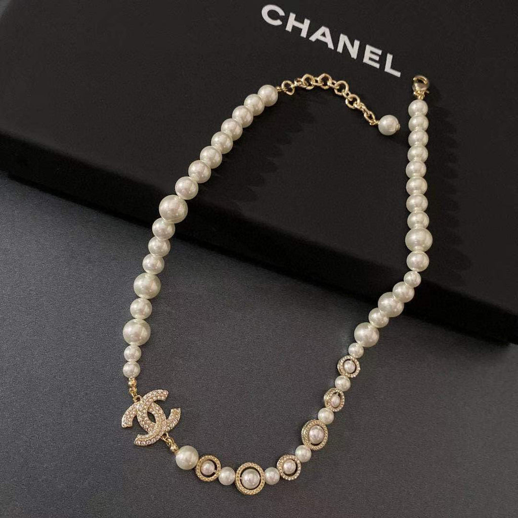 Crystal Pearl Letter Necklace