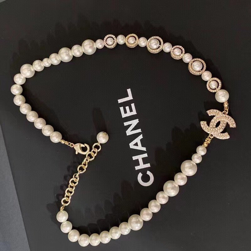 Crystal Pearl Letter Necklace