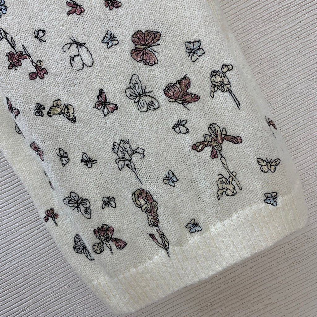Butterfly Embroidered Stretch Knit Vest