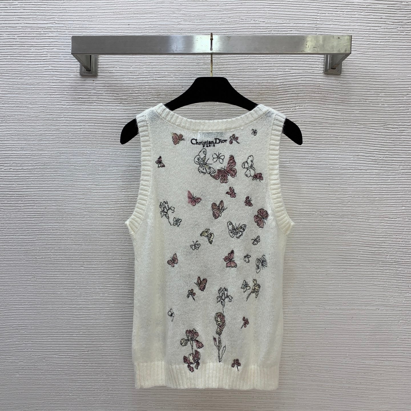 Butterfly Embroidered Stretch Knit Vest