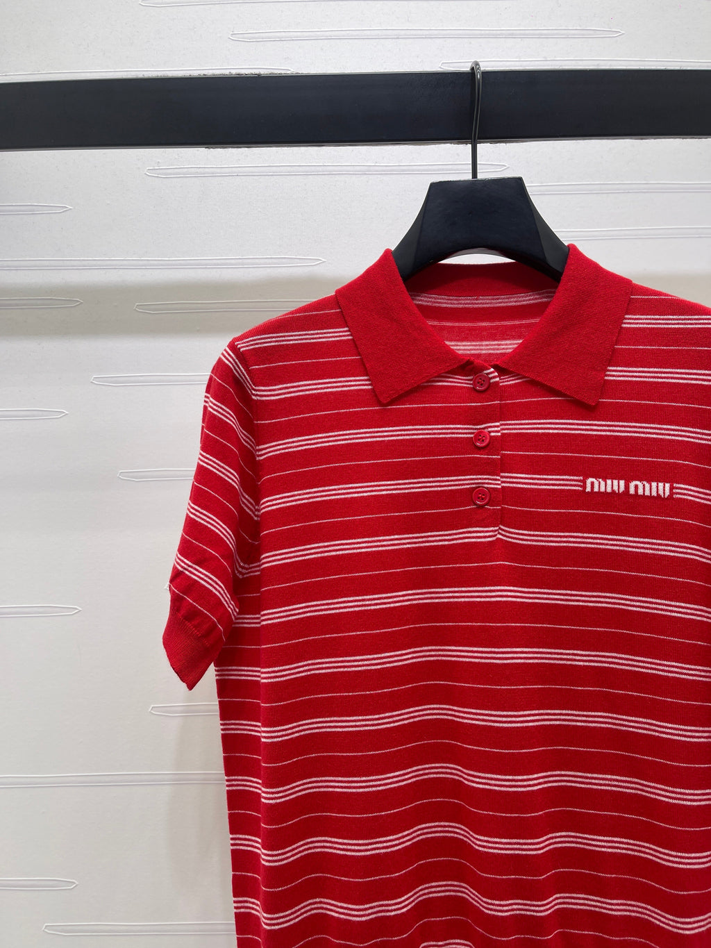 Striped Collared Knit Short-Sleeve T-Shirt