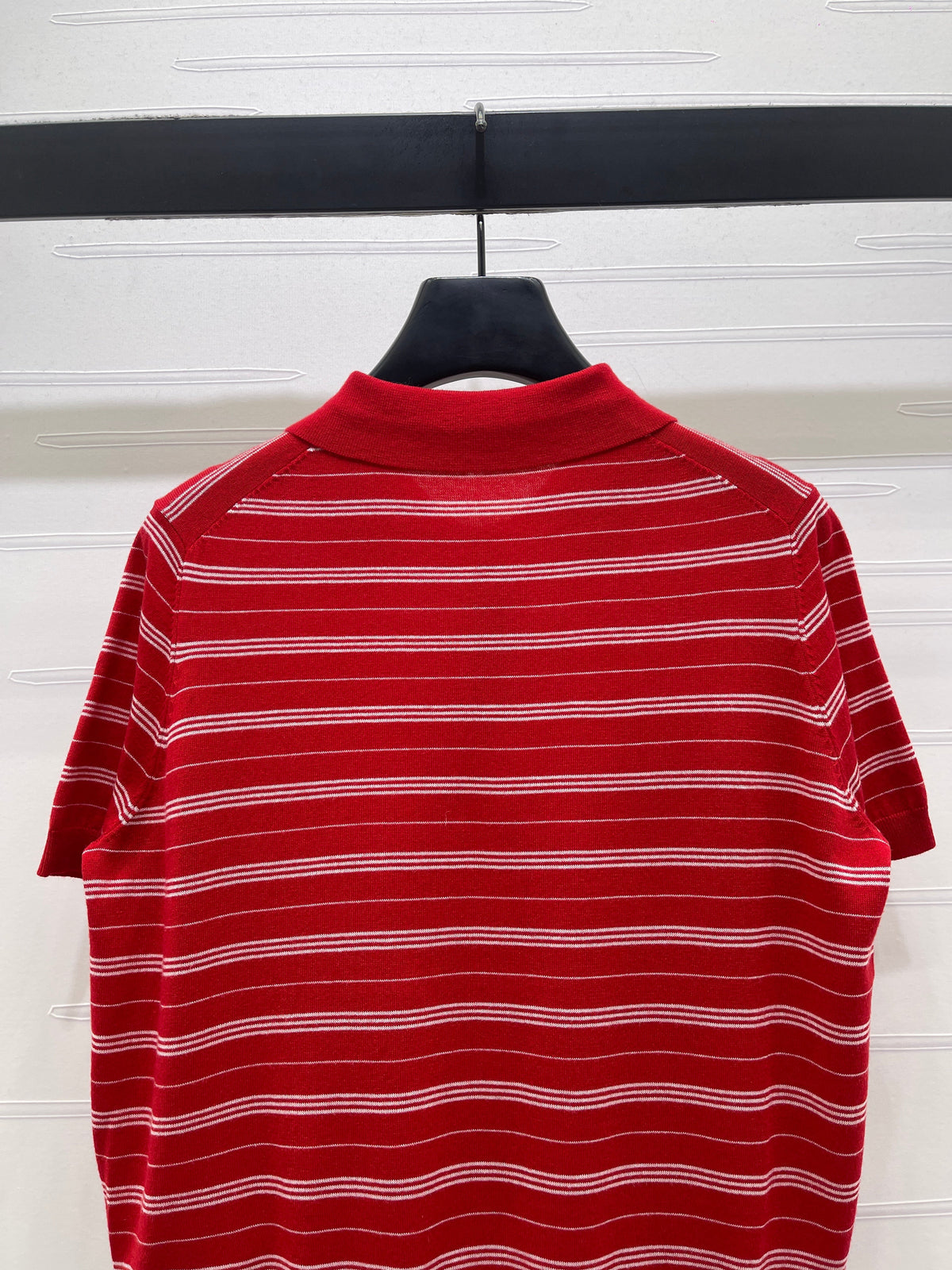 Striped Collared Knit Short-Sleeve T-Shirt
