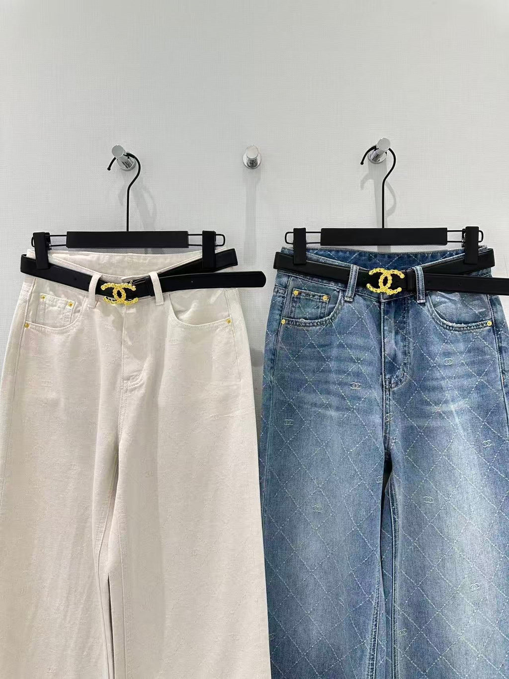 Custom-made diamond-patterned jeans