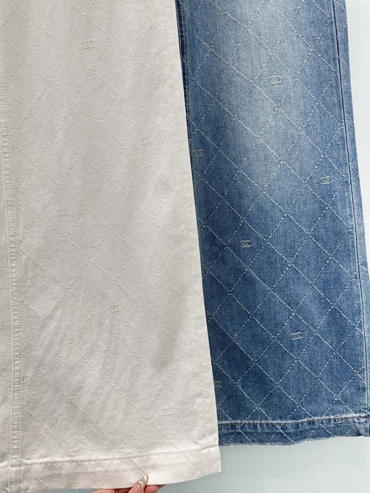 Custom-made diamond-patterned jeans