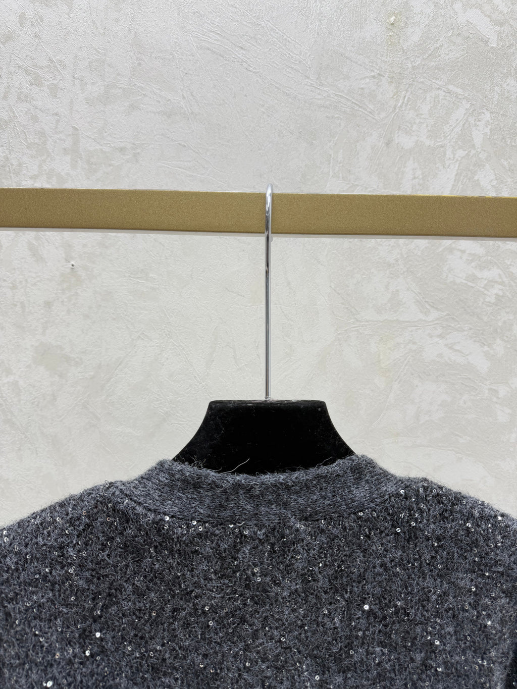 Solid color sequined V-neck knit long-sleeved cardigan