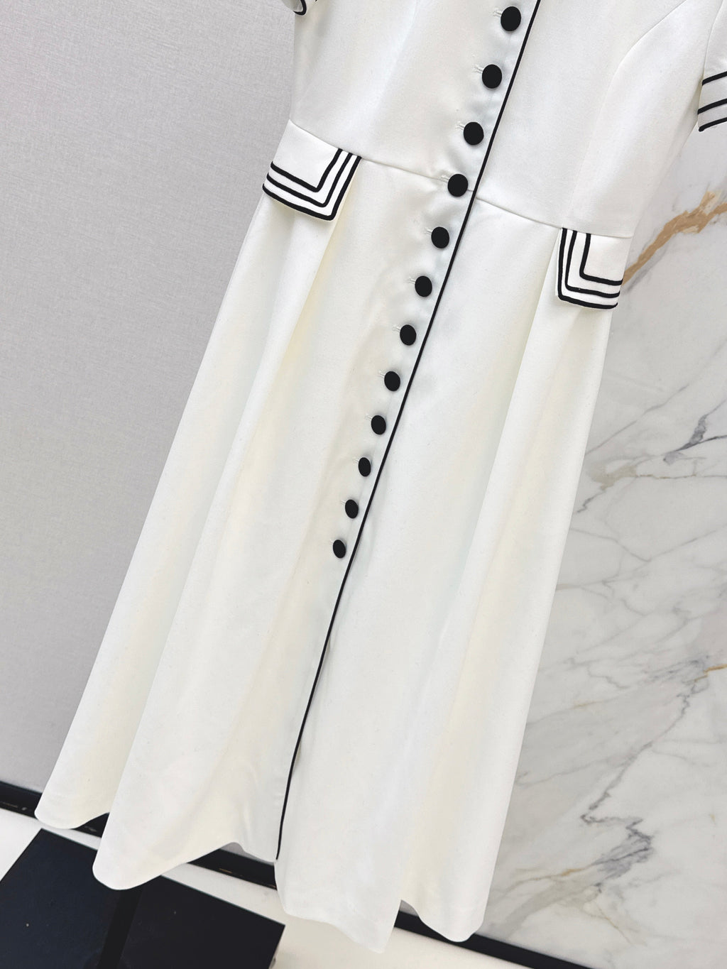Stand-up collar belted dress