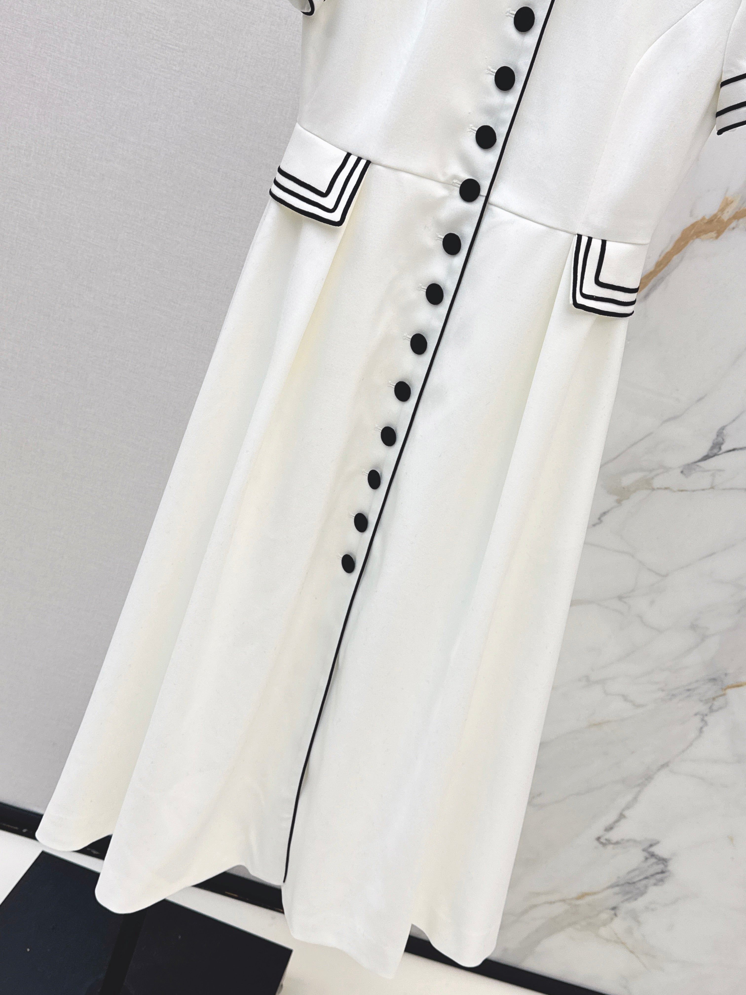 Stand-up collar belted dress