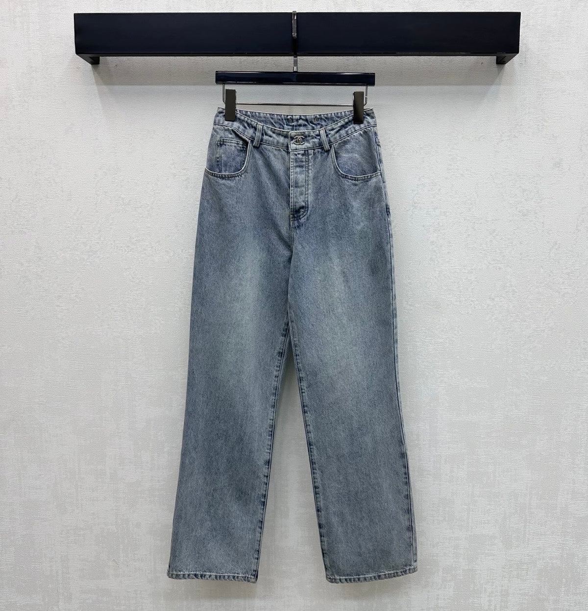 Embroidered Straight-Leg Denim Pants