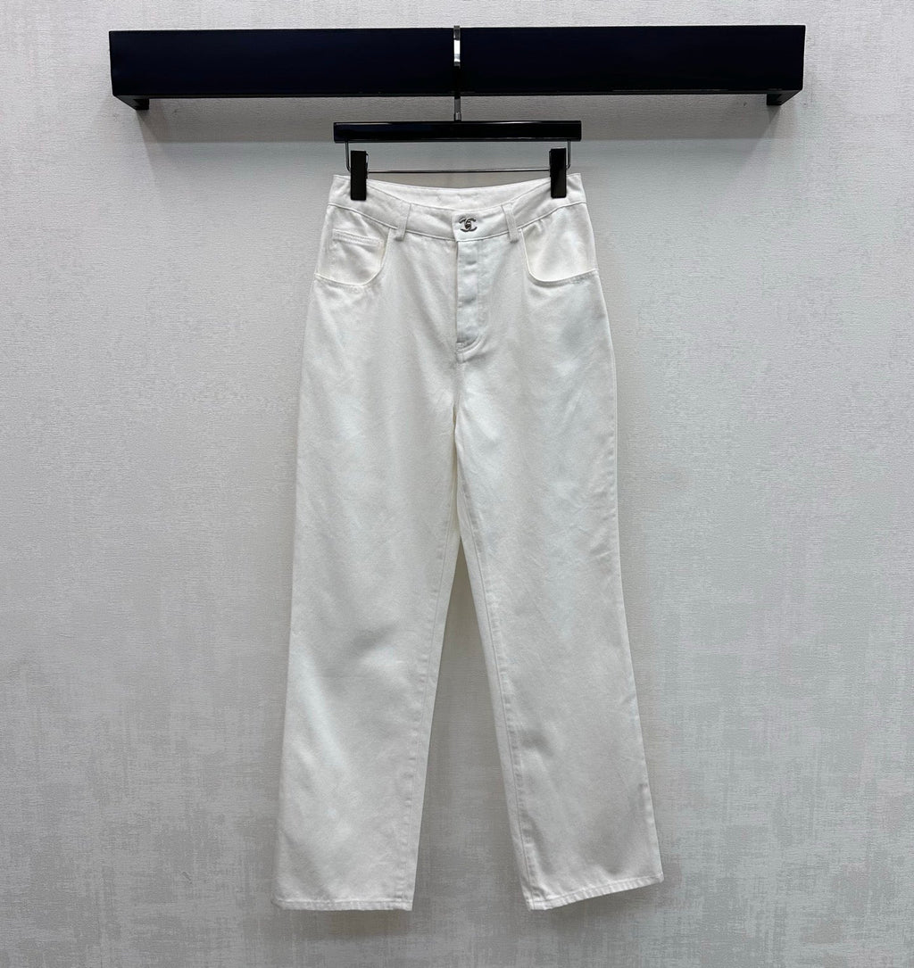 Embroidered Straight-Leg Denim Pants