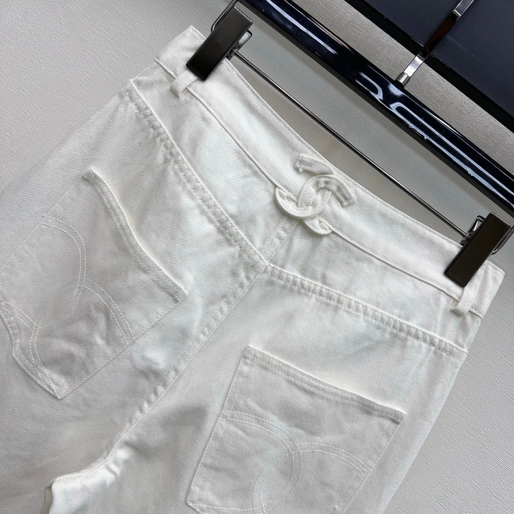 Embroidered Straight-Leg Denim Pants