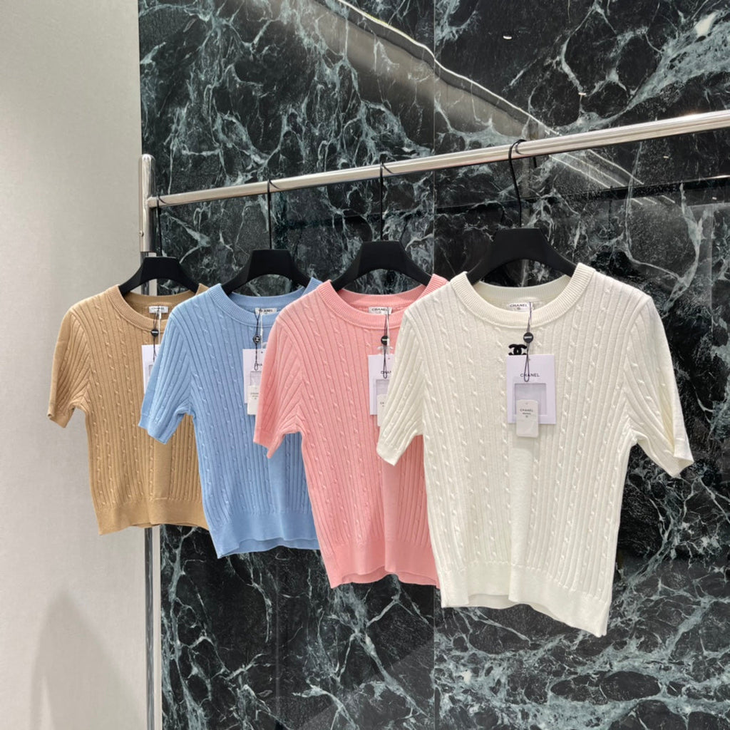Cable Knit Short-Sleeve Top