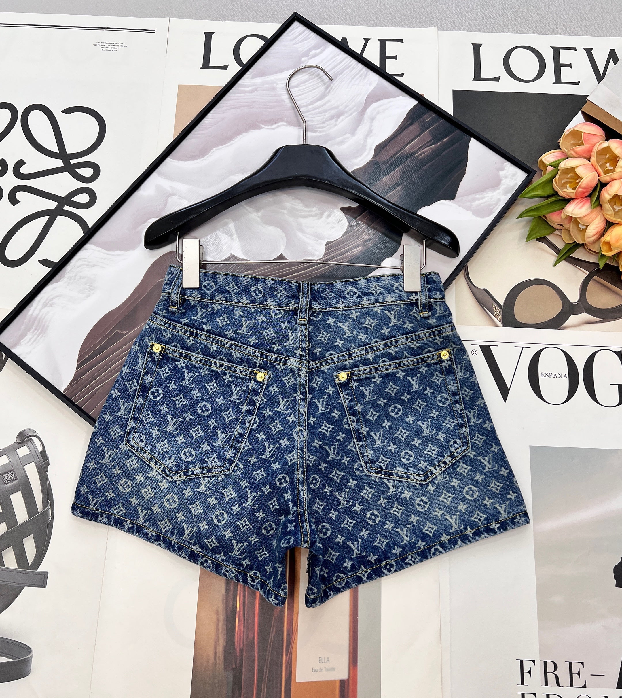 All-over logo jacquard denim shorts