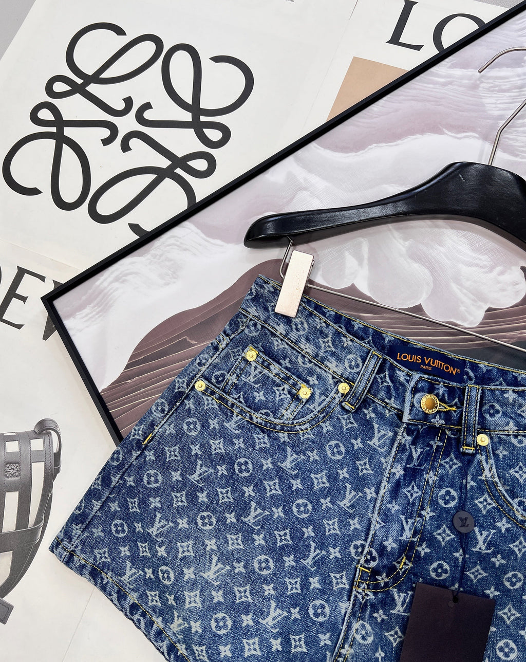 All-over logo jacquard denim shorts