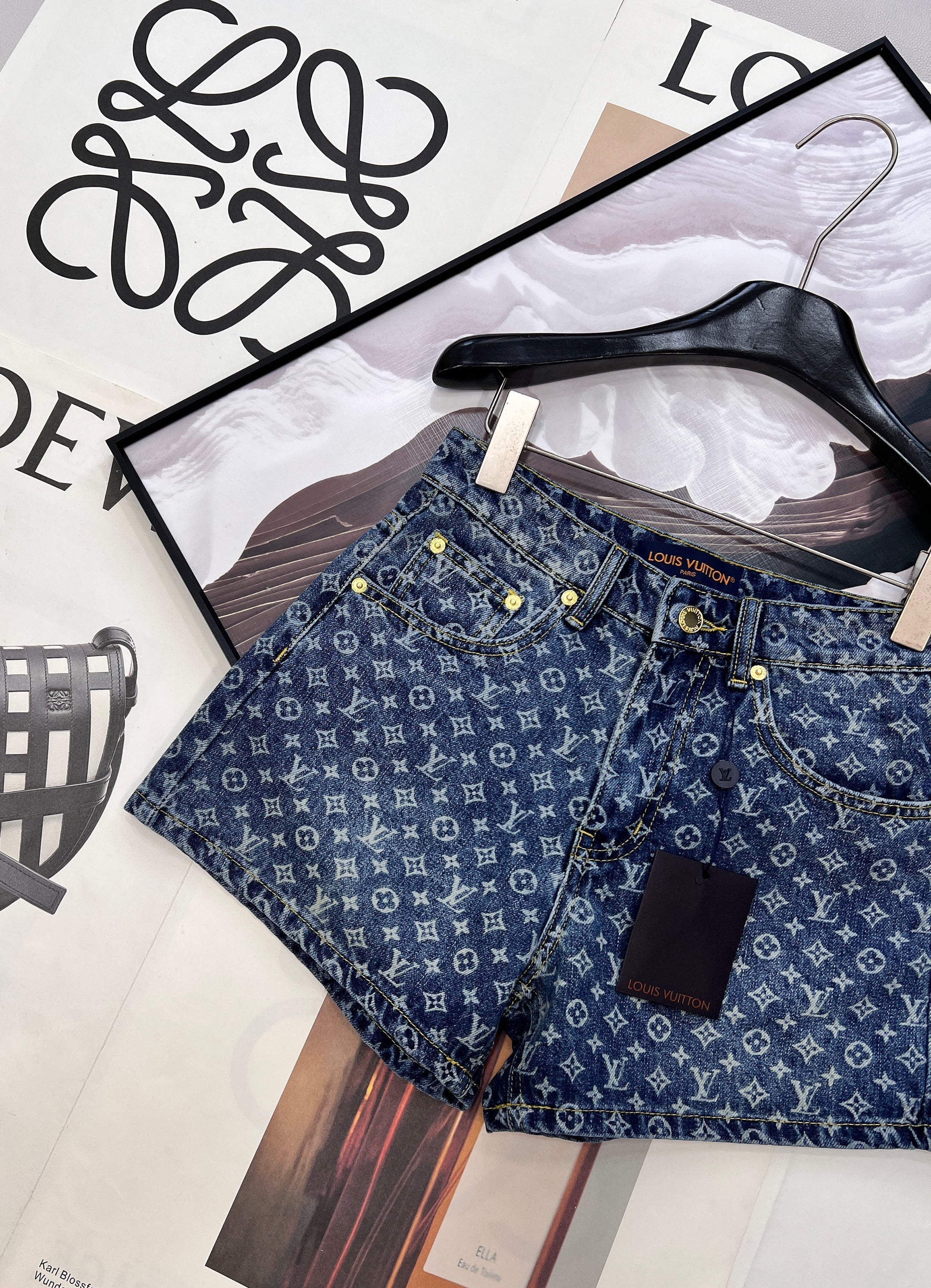 All-over logo jacquard denim shorts