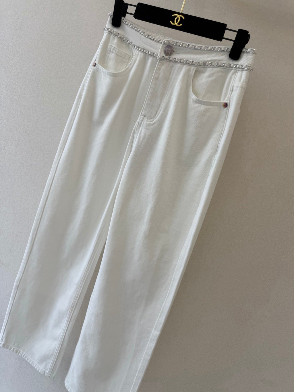 Straight-Leg Trousers with Chain Belt