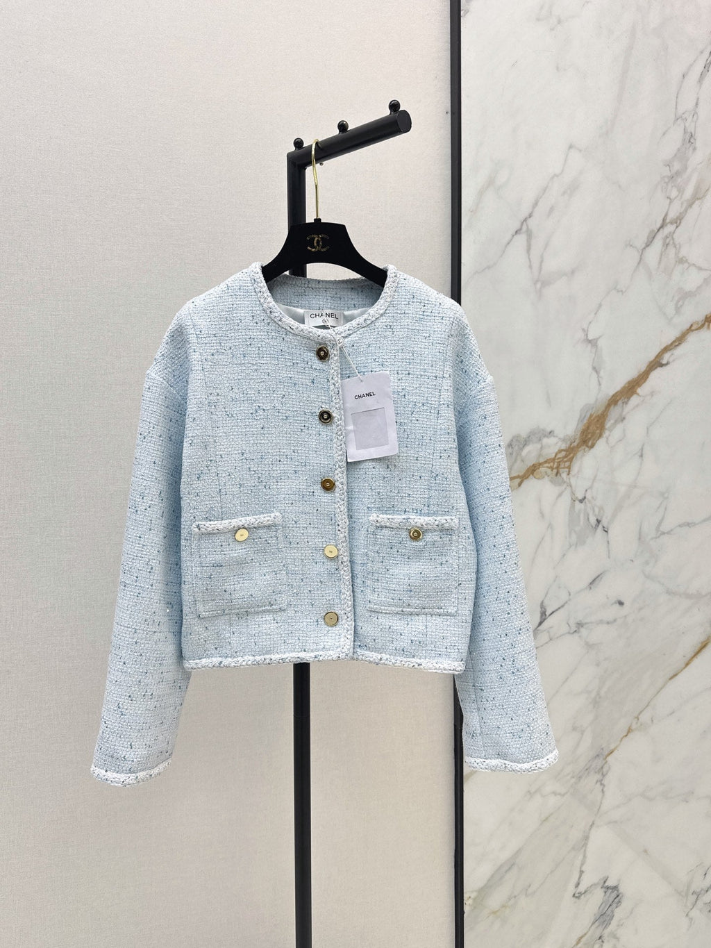 Elegant Woven Crew Neck Jacket
