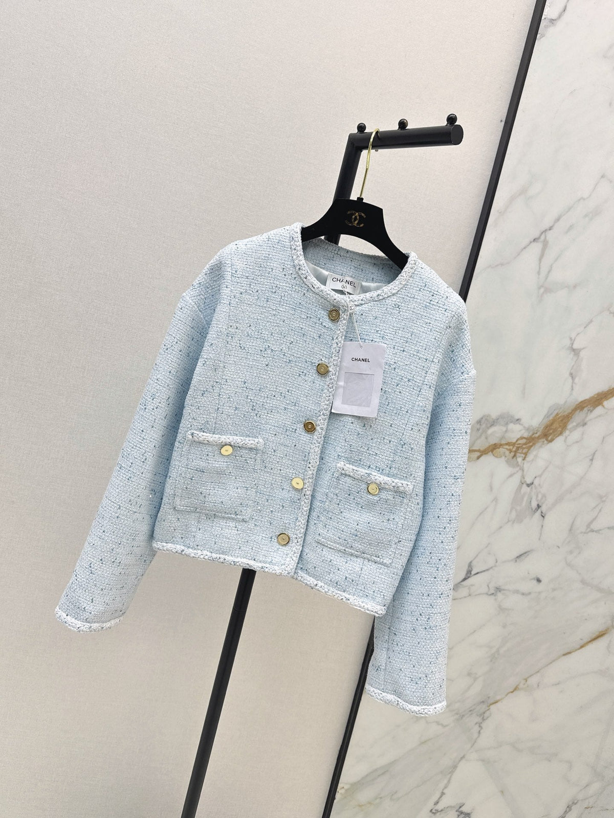Elegant Woven Crew Neck Jacket