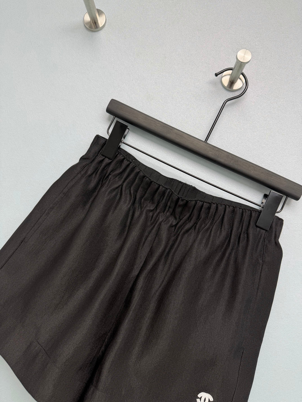 Satin Elastic Waist Embroidered Shorts