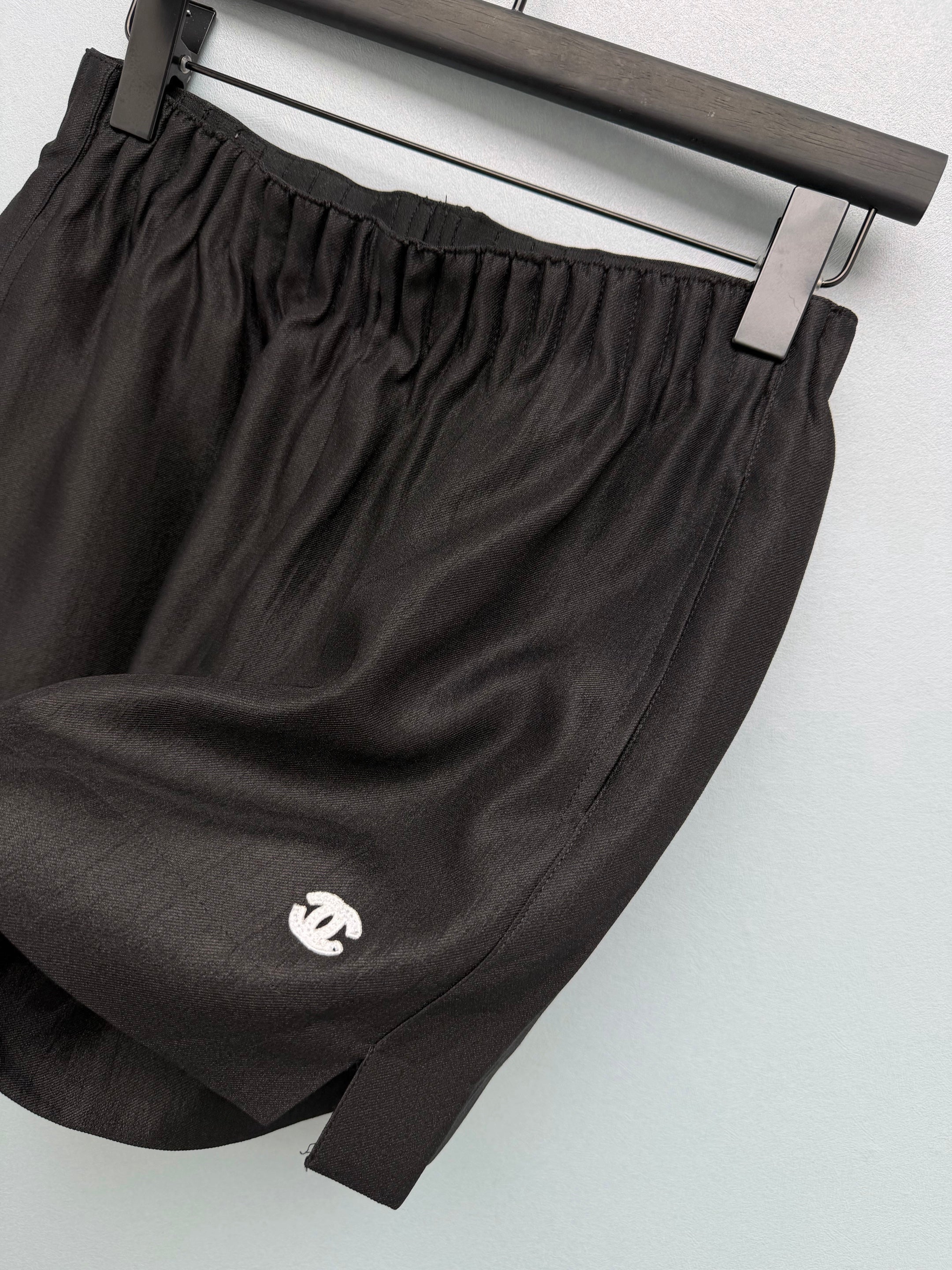 Satin Elastic Waist Embroidered Shorts