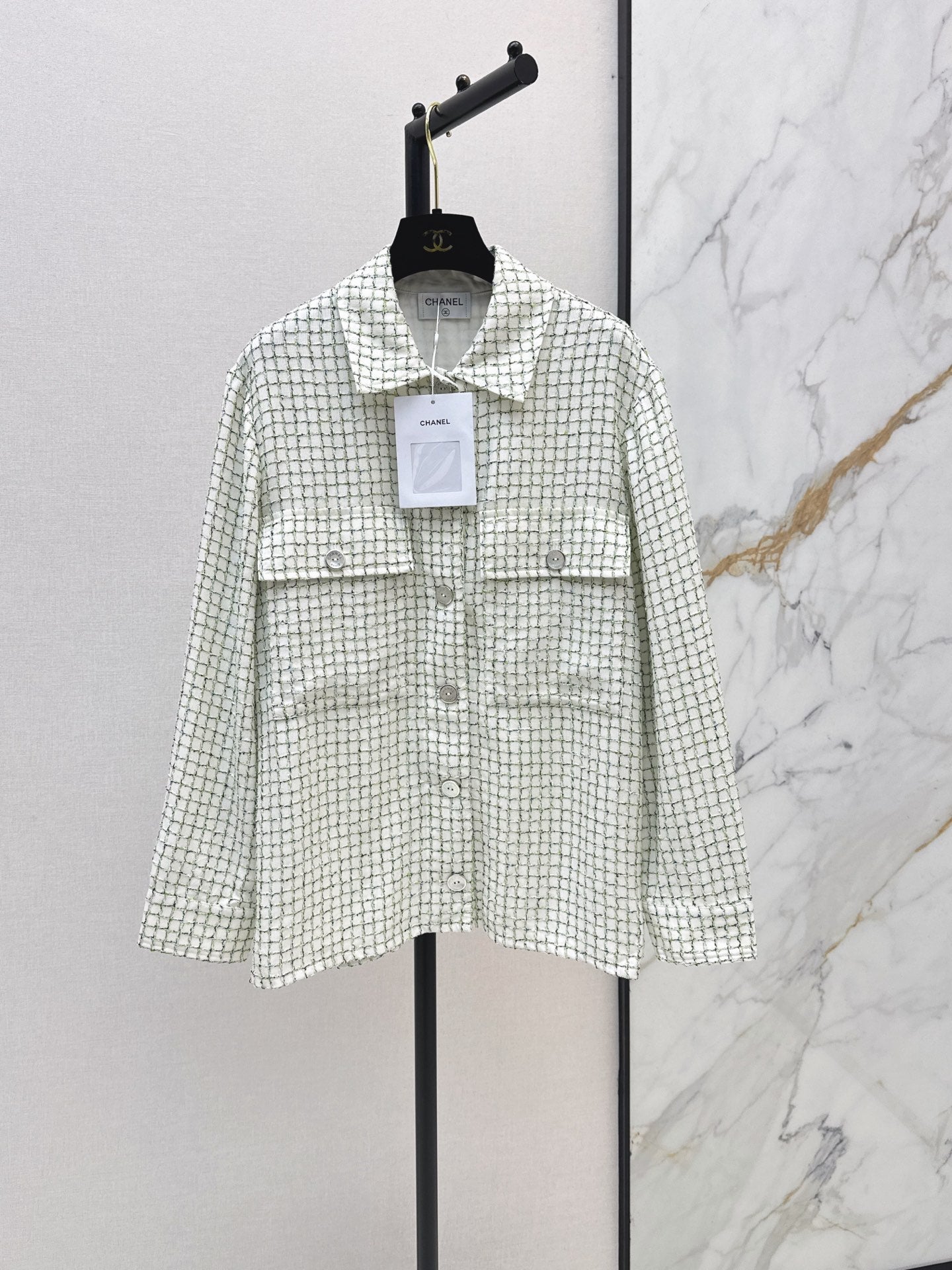 chanel/Knitted Tweed Shirt-Style Jacket