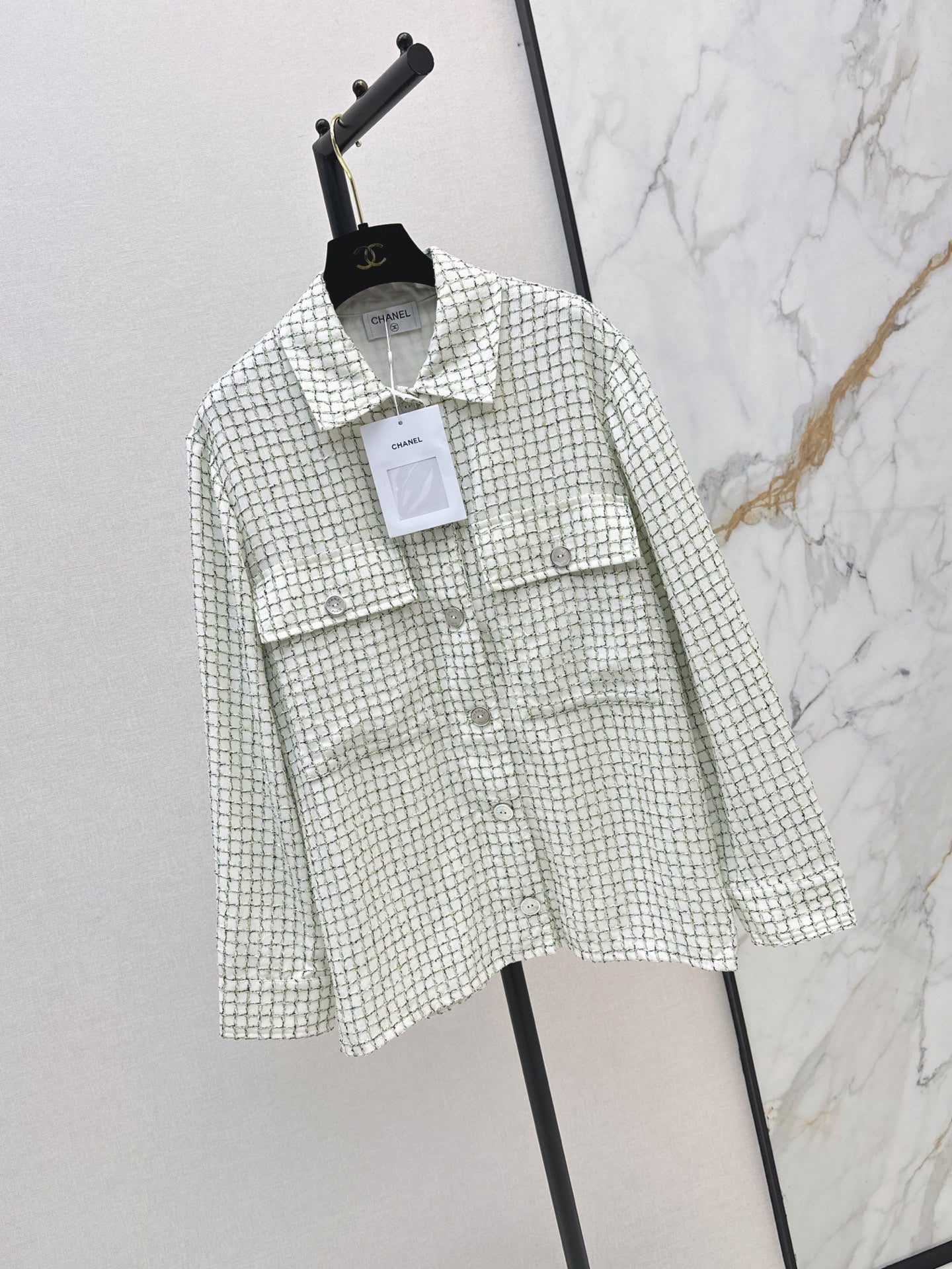 chanel/Knitted Tweed Shirt-Style Jacket