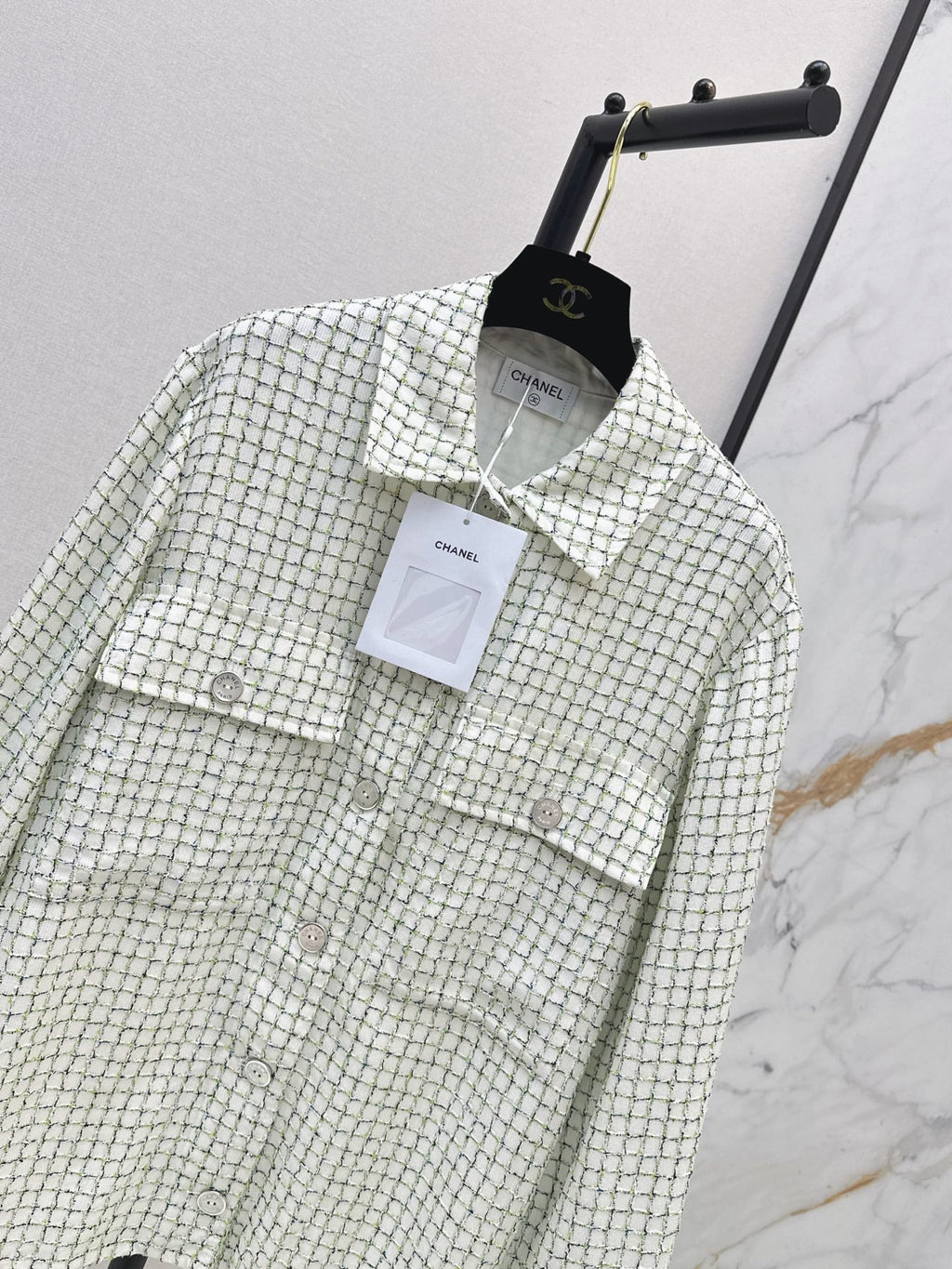 chanel/Knitted Tweed Shirt-Style Jacket