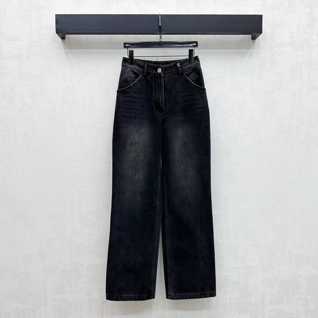 Chanel/Embroidered Straight-Leg Denim Trousers