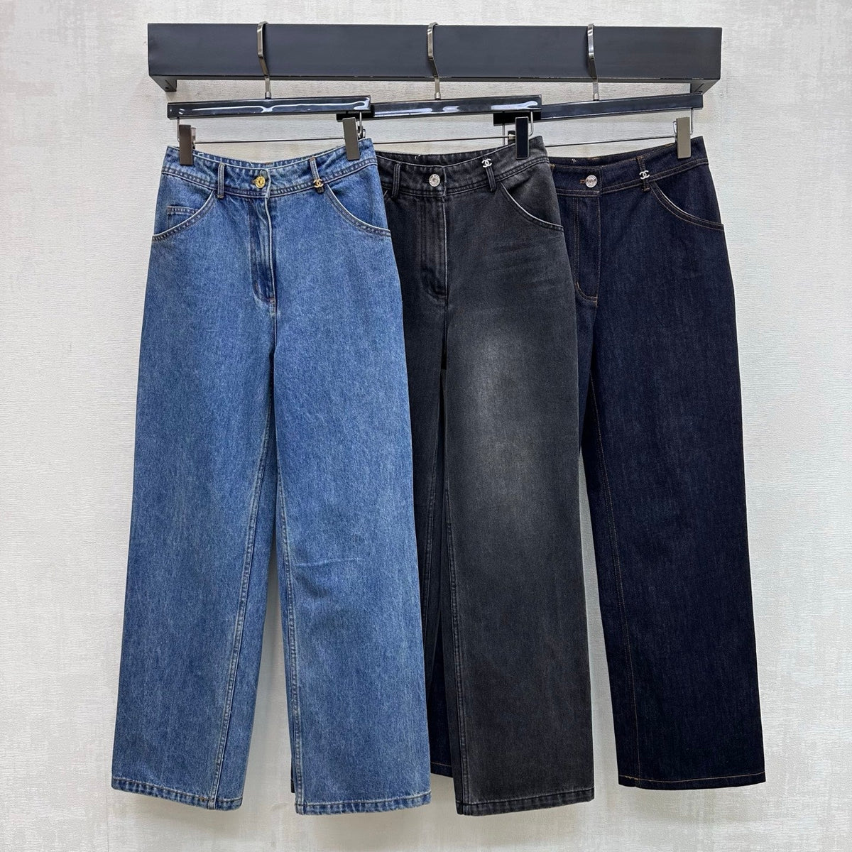 Chanel/Embroidered Straight-Leg Denim Trousers