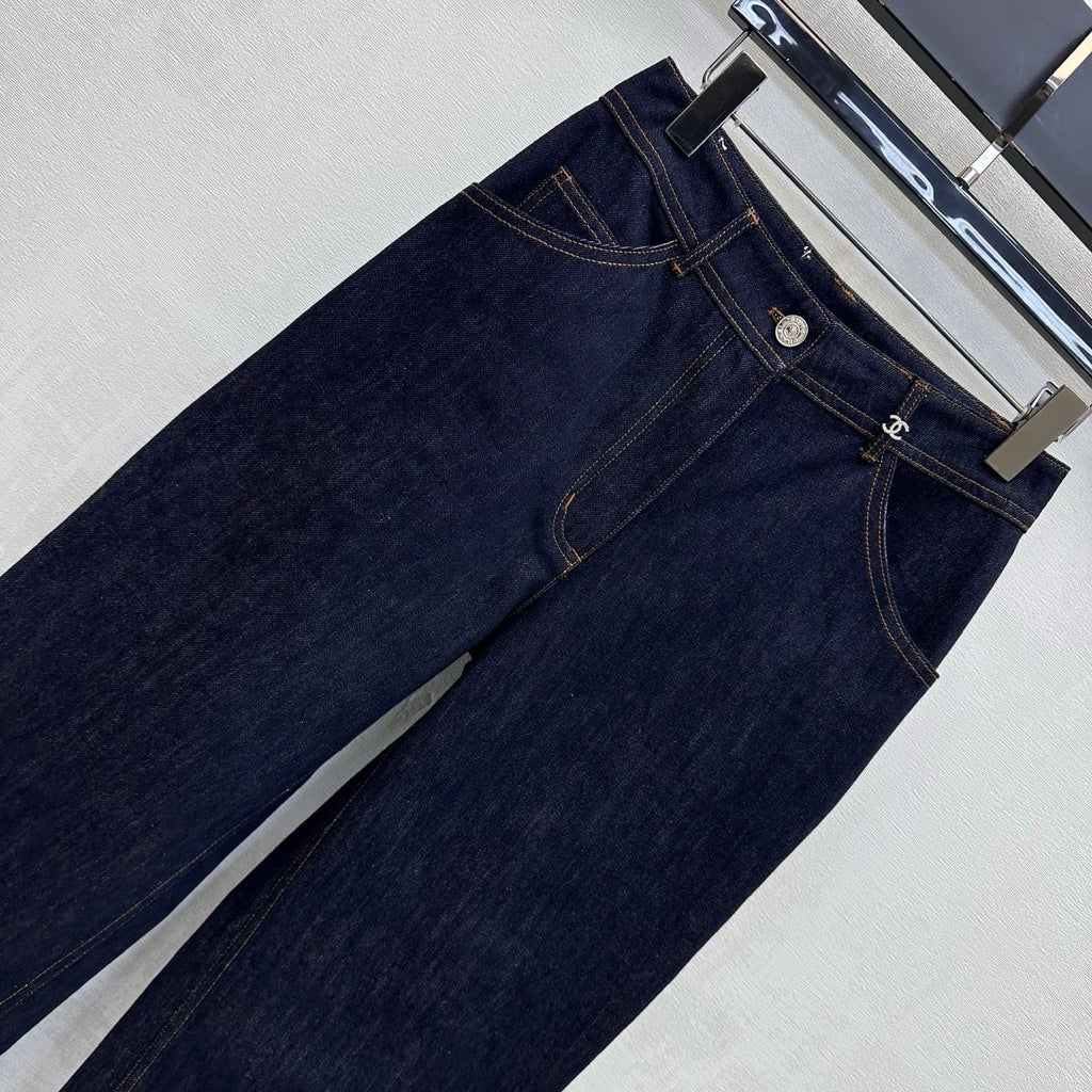 Chanel/Embroidered Straight-Leg Denim Trousers