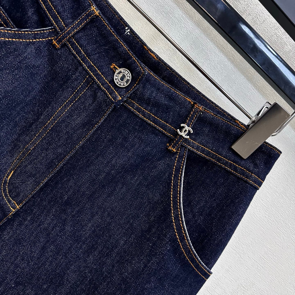 Chanel/Embroidered Straight-Leg Denim Trousers