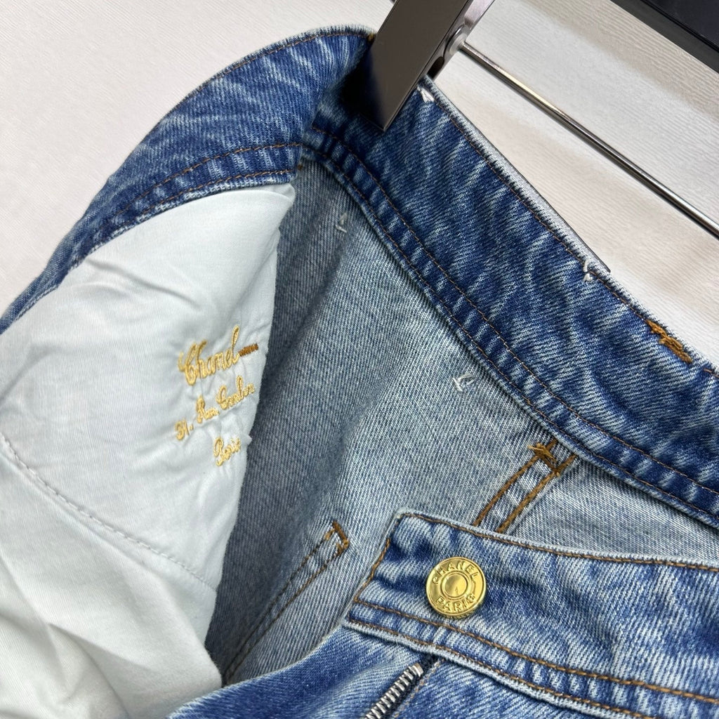 Chanel/Embroidered Straight-Leg Denim Trousers