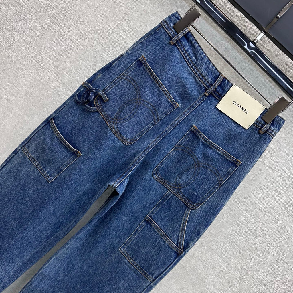 Chanel/Embroidered Straight-Leg Denim Trousers