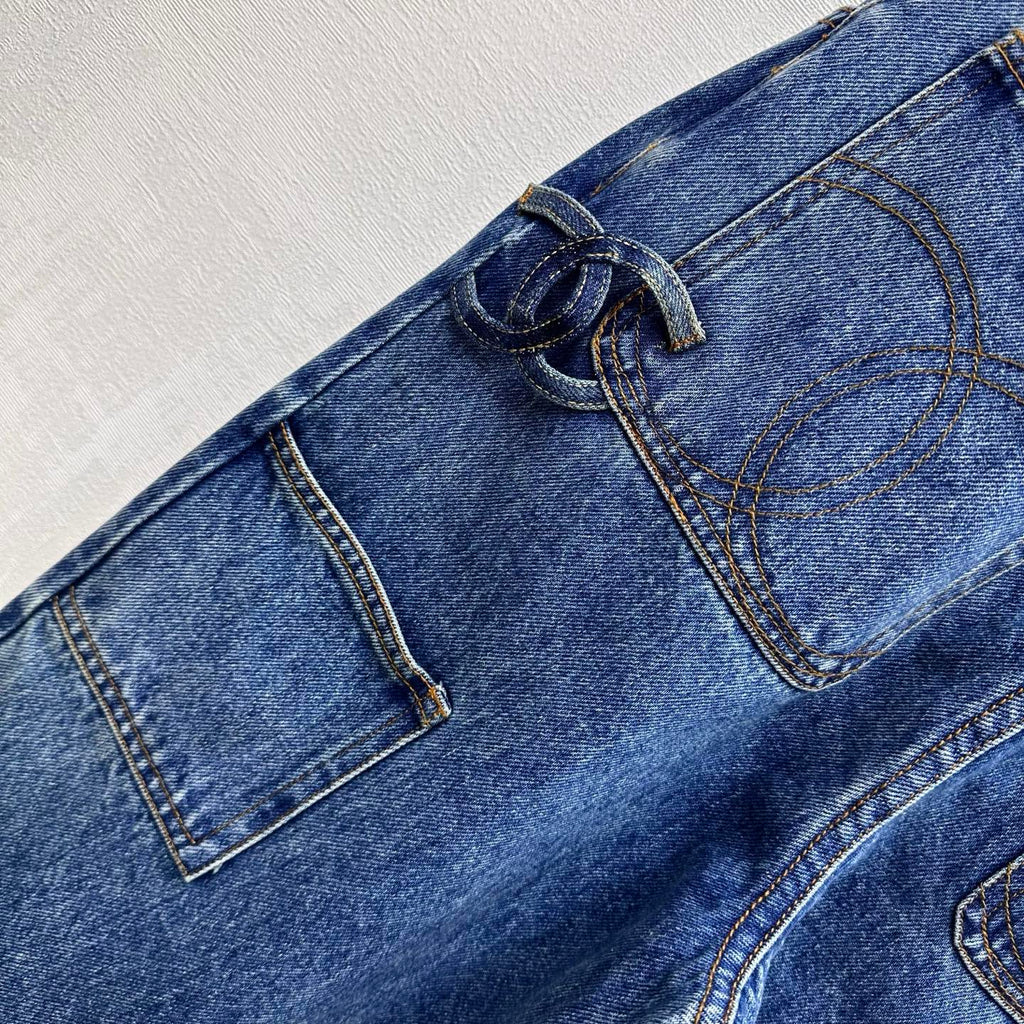 Chanel/Embroidered Straight-Leg Denim Trousers
