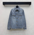 Chanel/Diamond-Quilted Denim Shirt with Collar