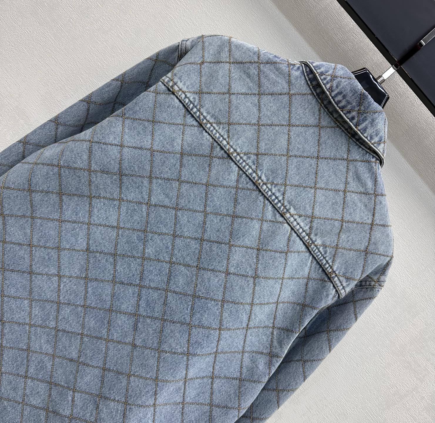 Chanel/Diamond-Quilted Denim Shirt with Collar