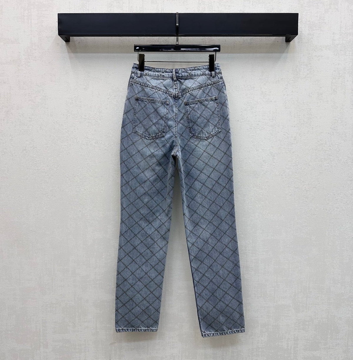 Chanel/Quilted Denim Trousers with Chain Detail