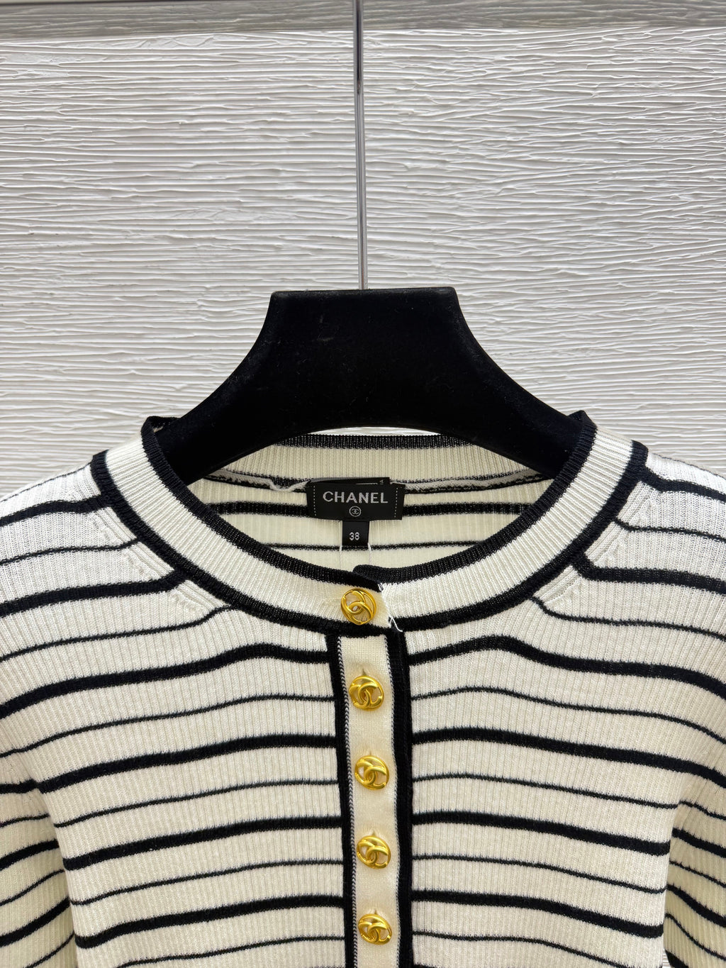 Chanel/Long-sleeve color-block striped knit top