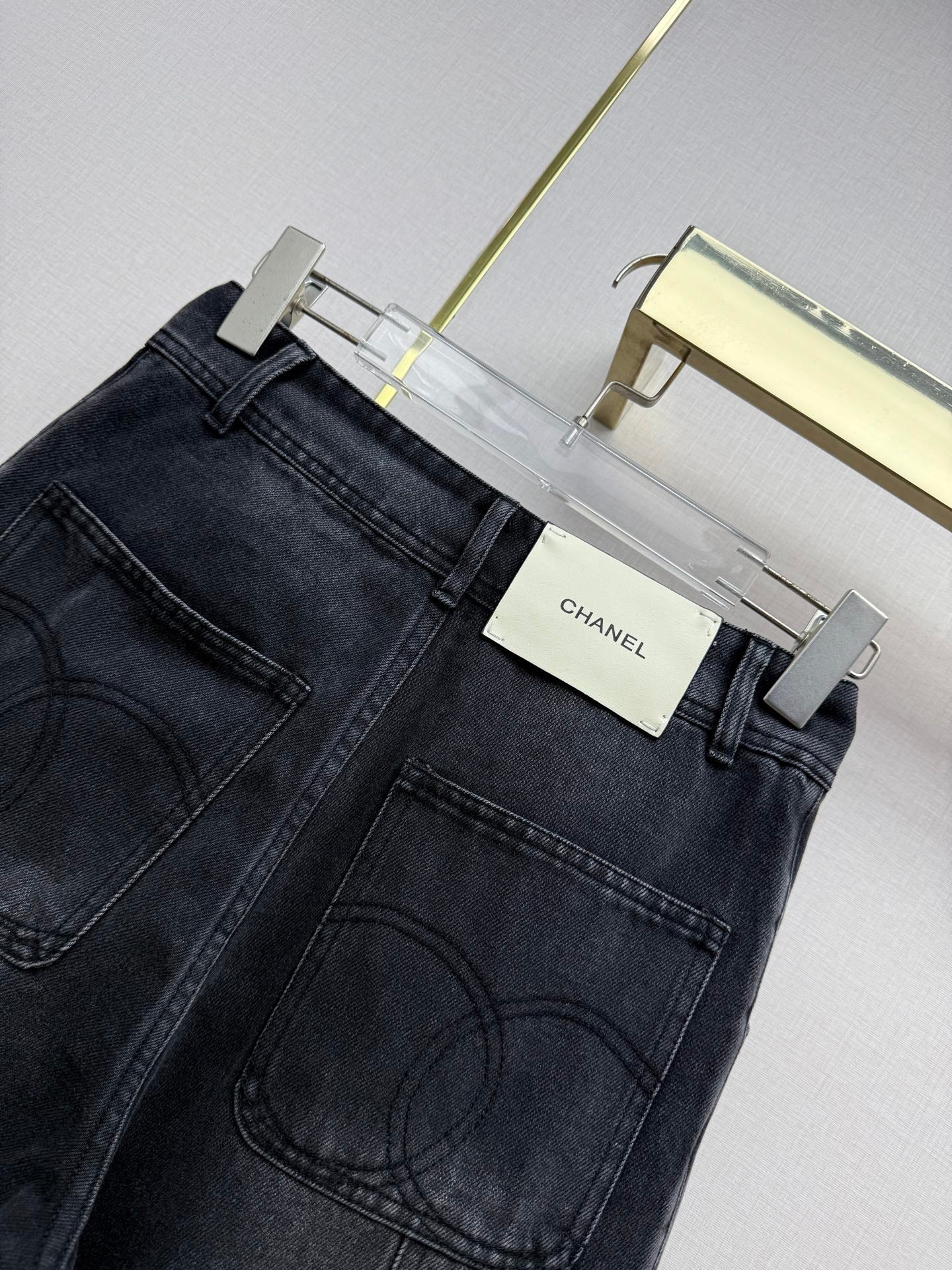 Chanel/Embroidered Straight-Leg Denim Trousers