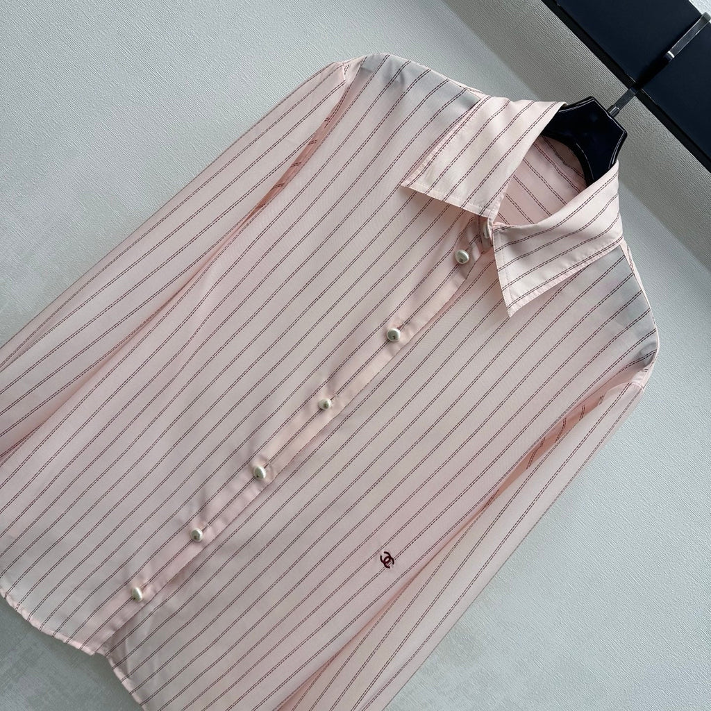 Chanel/Striped Shirt with Self-Tie Waist