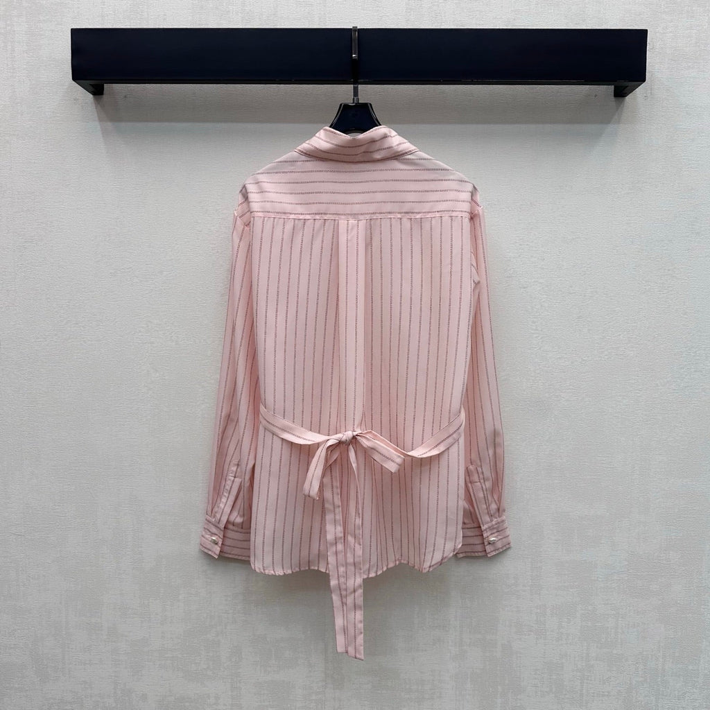 Chanel/Striped Shirt with Self-Tie Waist