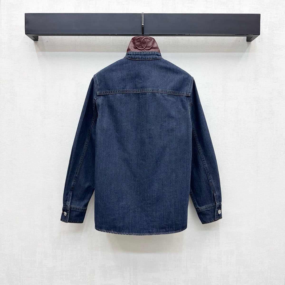 Chanel/Leather-Collared Denim Shirt-Jacket