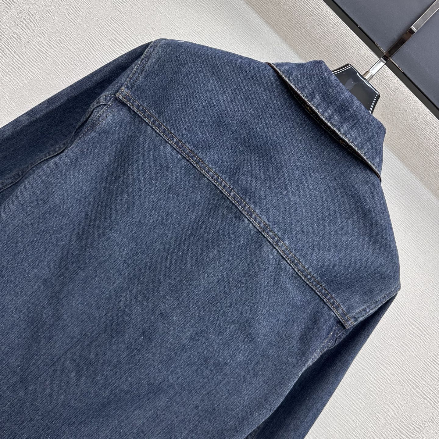 Chanel/Leather-Collared Denim Shirt-Jacket