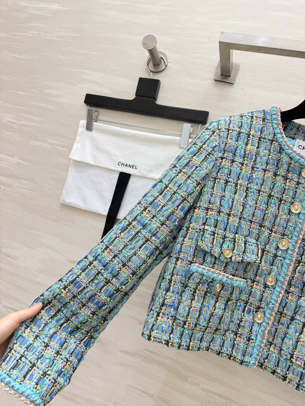Blue-toned Mixed-color Tweed Jacket