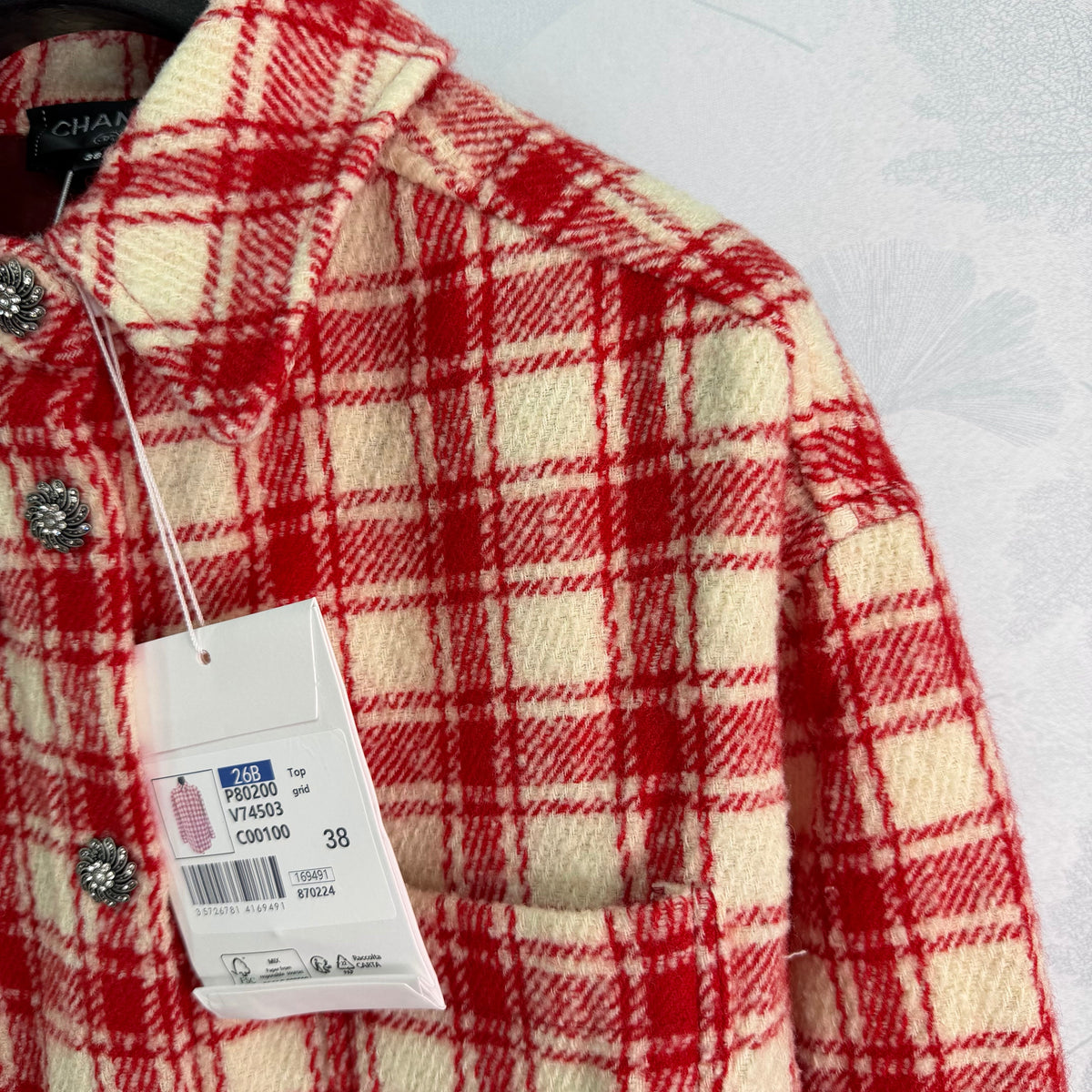 Red and White Check Wool-Blend Shirt Jacket