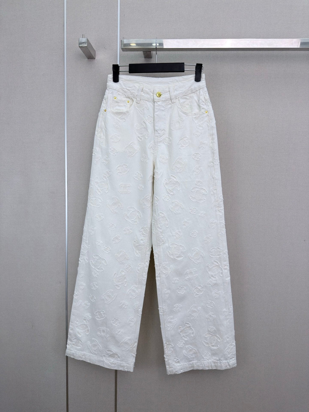 Jacquard wide-leg denim trousers