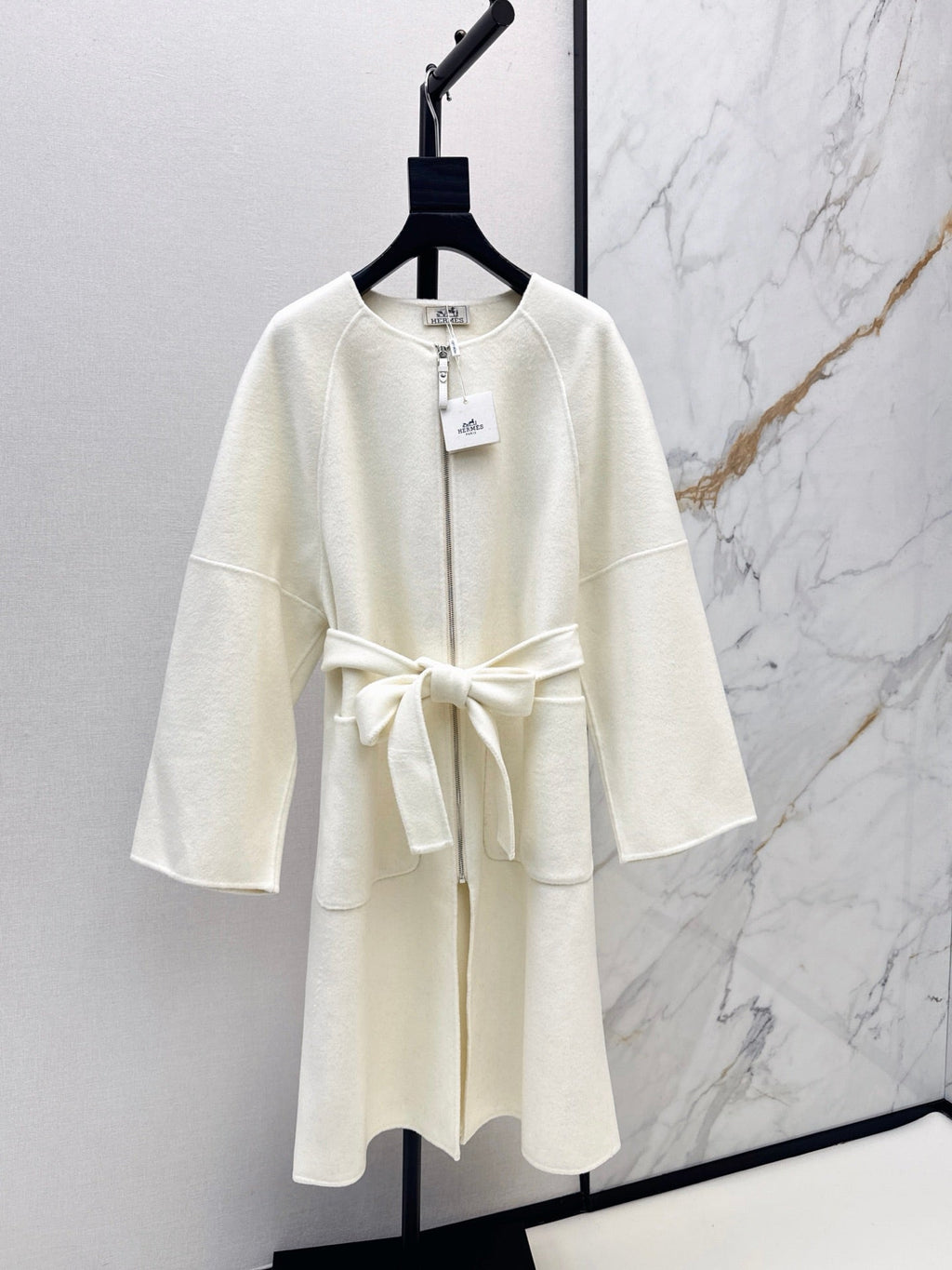 Hermès/26 Early Autumn New Double-Faced Round Neck Long Coat