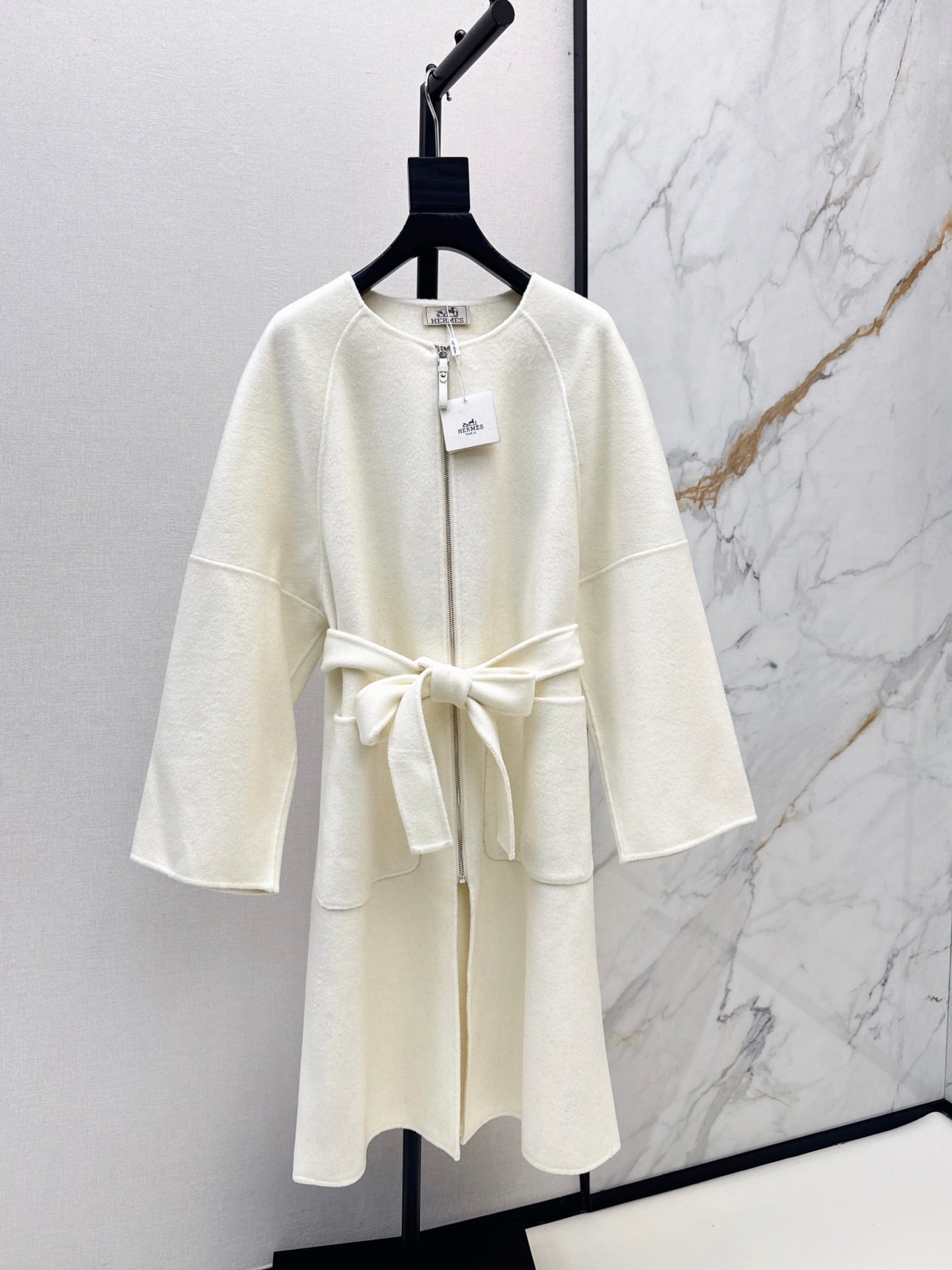 Hermès/26 Early Autumn New Double-Faced Round Neck Long Coat